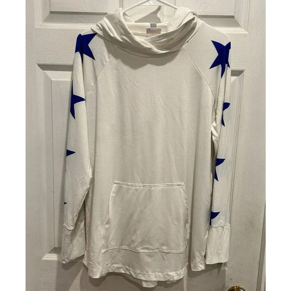 Lularoe‎ Amber Hoodie White With Blue Stars Large USA NWT - Picture 1 of 7